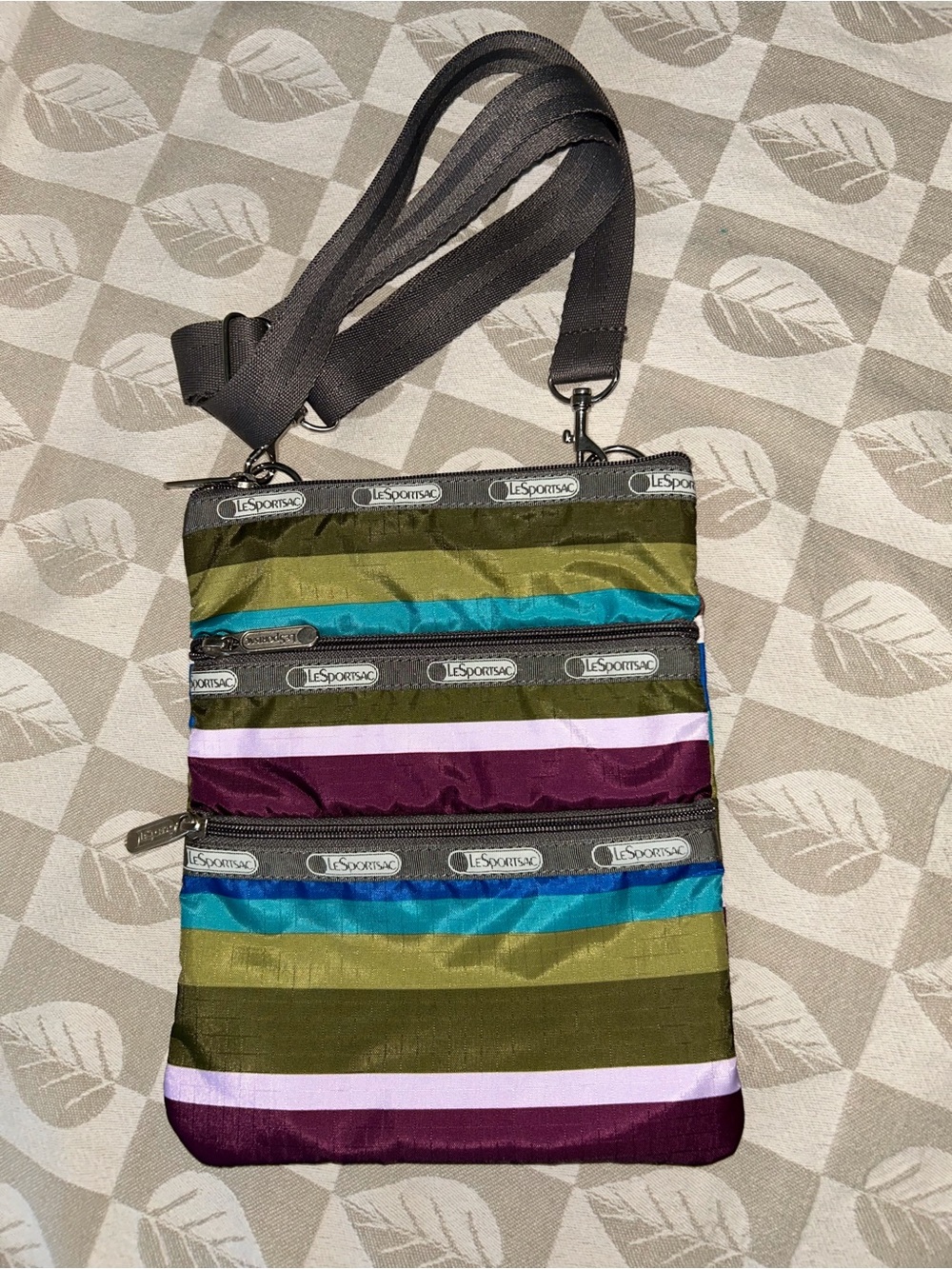 LeSportsac Olive Teal Purple Stripe Madison Crossbody Bag
